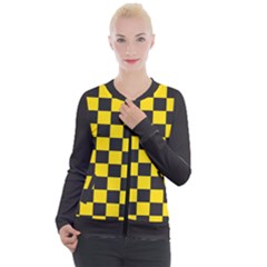 Checkerboard Pattern Black And Yellow Ancap Libertarian Casual Zip Up Jacket by snek