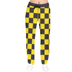 Checkerboard Pattern Black And Yellow Ancap Libertarian Women Velvet Drawstring Pants by snek