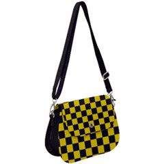 Checkerboard Pattern Black And Yellow Ancap Libertarian Saddle Handbag by snek