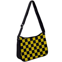 Checkerboard Pattern Black And Yellow Ancap Libertarian Zip Up Shoulder Bag by snek