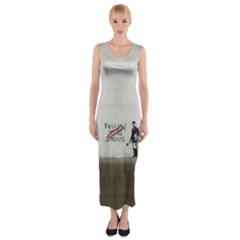 Banksy Graffiti Original Quote Follow Your Dreams Cancelled Cynical With Painter Fitted Maxi Dress by snek