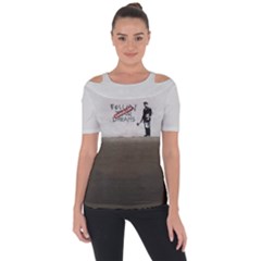 Banksy Graffiti Original Quote Follow Your Dreams Cancelled Cynical With Painter Shoulder Cut Out Short Sleeve Top by snek