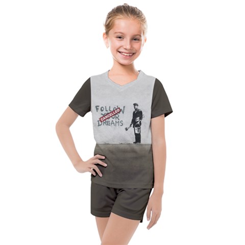 Banksy Graffiti Original Quote Follow Your Dreams Cancelled Cynical With Painter Kids  Mesh Tee And Shorts Set by snek