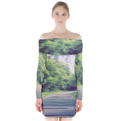 Photo Vue Sur Forêt  Long Sleeve Off Shoulder Dress by kcreatif