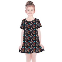 Retro Girls Dress In Black Pattern Black Kids  Simple Cotton Dress by snowwhitegirl