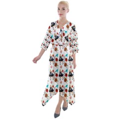 Retro Girls Dress In Black Pattern White Quarter Sleeve Wrap Front Maxi Dress by snowwhitegirl