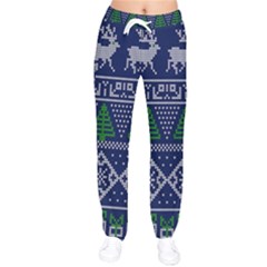 Beautiful Knitted Christmas Pattern Women Velvet Drawstring Pants by Vaneshart