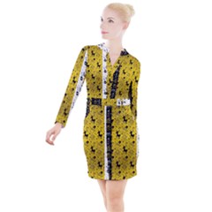 Black Golden Christmas Pattern Collection Button Long Sleeve Dress by Vaneshart