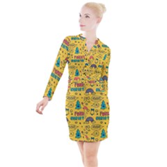 Colorful Funny Christmas Pattern Cool Ho Ho Ho Lol Button Long Sleeve Dress by Vaneshart