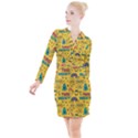 Colorful Funny Christmas Pattern Cool Ho Ho Ho Lol Button Long Sleeve Dress View1