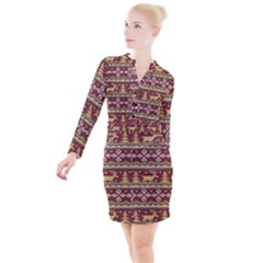 Beautiful Knitted Christmas Pattern Xmas Button Long Sleeve Dress by Vaneshart