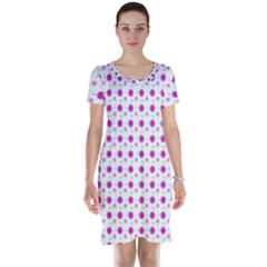 Background Flowers Multicolor Purple Short Sleeve Nightdress by HermanTelo