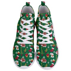 Colorful Funny Christmas Pattern Green Men s Lightweight High Top Sneakers by Vaneshart