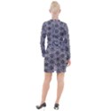 Black And White Pattern Button Long Sleeve Dress View2