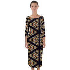 Pattern Stained Glass Triangles Quarter Sleeve Midi Bodycon Dress by HermanTelo