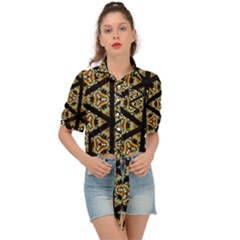 Pattern Stained Glass Triangles Tie Front Shirt  by HermanTelo