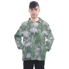 Green And White Textured Botanical Motif Manipulated Photo Men s Half Zip Pullover by dflcprintsclothing