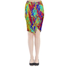 Multicolored Vibran Abstract Textre Print Midi Wrap Pencil Skirt by dflcprintsclothing