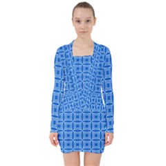 Df Blue Woollister V-neck Bodycon Long Sleeve Dress by deformigo