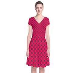 Df Magenta Legend Short Sleeve Front Wrap Dress by deformigo