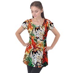 Lilies In A Vase 1 4 Puff Sleeve Tunic Top by bestdesignintheworld