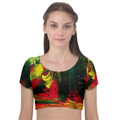 Revelation 1 8 Velvet Short Sleeve Crop Top  by bestdesignintheworld