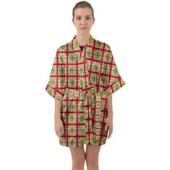 Df Hackberry Grid Half Sleeve Satin Kimono  by deformigo