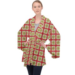 Df Hackberry Grid Long Sleeve Velvet Kimono  by deformigo