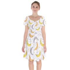 Seamless Stylish Pattern With Fresh Yellow Bananas Background Short Sleeve Bardot Dress by Wegoenart