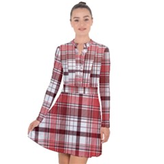 Red Abstract Check Textile Seamless Pattern Long Sleeve Panel Dress by Wegoenart