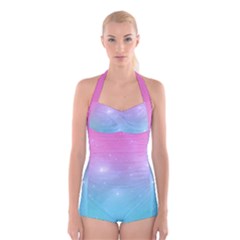 Pastel Goth Galaxy  Boyleg Halter Swimsuit  by thethiiird