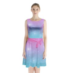 Pastel Goth Galaxy  Sleeveless Waist Tie Chiffon Dress by thethiiird