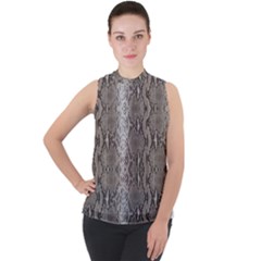 Python Snakeskin Print Mock Neck Chiffon Sleeveless Top by LoolyElzayat