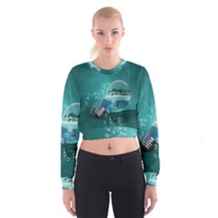 Awesome Light Bulb With Tropical Island Cropped Sweatshirt by FantasyWorld7