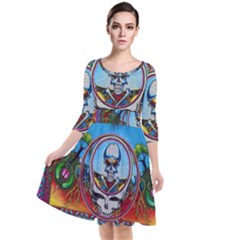 Grateful Dead Wallpapers Quarter Sleeve Waist Band Dress by Sapixe