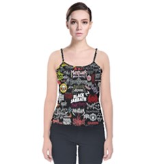 Metal Bands College Velvet Spaghetti Strap Top by Sudhe