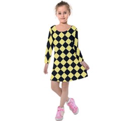 Block Fiesta - Blonde Yellow & Black Kids  Long Sleeve Velvet Dress by FashionBoulevard