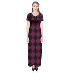 Block Fiesta - Boysenberry Purple & Black Short Sleeve Maxi Dress by FashionBoulevard