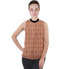 Timeless   Black & Cantaloupe Orange Mock Neck Chiffon Sleeveless Top by FashionBoulevard