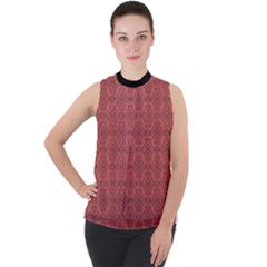 Timeless - Black & Indian Red Mock Neck Chiffon Sleeveless Top by FashionBoulevard