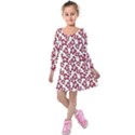 Cute Flowers - Carmine Red White Kids  Long Sleeve Velvet Dress View1