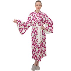 Cute Flowers - Peacock Pink White Maxi Velour Kimono by FashionBoulevard