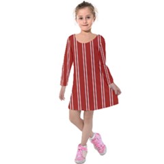 Nice Stripes - Apple Red Kids  Long Sleeve Velvet Dress by FashionBoulevard