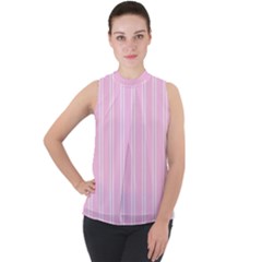 Nice Stripes - Blush Pink Mock Neck Chiffon Sleeveless Top by FashionBoulevard