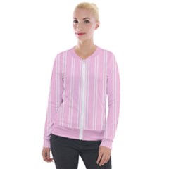 Nice Stripes - Blush Pink Velour Zip Up Jacket by FashionBoulevard