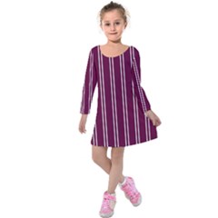 Nice Stripes - Boysenberry Purple Kids  Long Sleeve Velvet Dress by FashionBoulevard