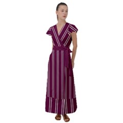 Nice Stripes - Boysenberry Purple Flutter Sleeve Maxi Dress by FashionBoulevard