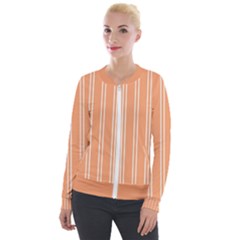 Nice Stripes - Cantaloupe Orange Velour Zip Up Jacket by FashionBoulevard