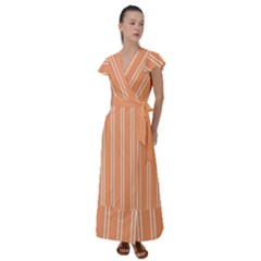 Nice Stripes - Cantaloupe Orange Flutter Sleeve Maxi Dress by FashionBoulevard