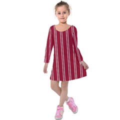 Nice Stripes - Carmine Red Kids  Long Sleeve Velvet Dress by FashionBoulevard